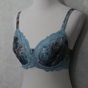 Whimsy Blue Nylon Sparkle Underwire Bra SZ 36D
